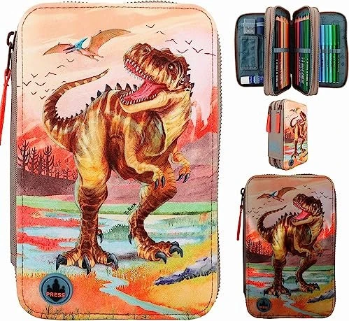 Depesche Dino World Federmäppchen gefüllt khakibraun
