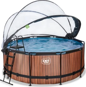 Exit Toys Wood Frame Pool mit Sandfilterpumpe und Abdeckung rund 360x122cm