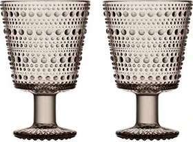 Iittala Kastehelmi Trinkglas mit Fuß 260ml leinen, 2 Stück