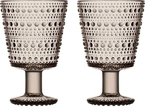 Iittala Kastehelmi Trinkglas mit Fuß 260ml leinen, 2 Stück