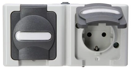Kopp Blue Electric 2-fach Steckdose mit Klappdeckel, grau (131256002)