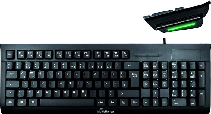 MediaRange kabelgebundene Tastatur mit Chip-Karten Terminal seitlich, schwarz, USB, DE