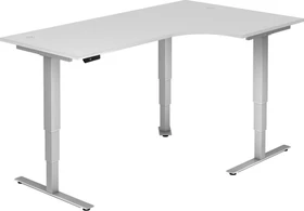 Hammerbacher Ergonomic Aktiv XDSM82/W/S elektrisch höhenverstellbarer Sitz-Steh-Schreibtisch 200x120cm weiß/silber