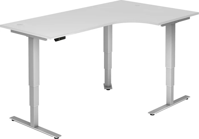 Hammerbacher Ergonomic Aktiv XDSM82/W/S elektrisch höhenverstellbarer Sitz-Steh-Schreibtisch 200x120cm weiß/silber