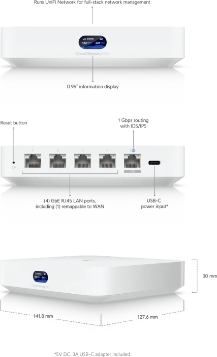 Ubiquiti Cloud Gateway Ultra Gigabit Smart Router, 5x RJ-45