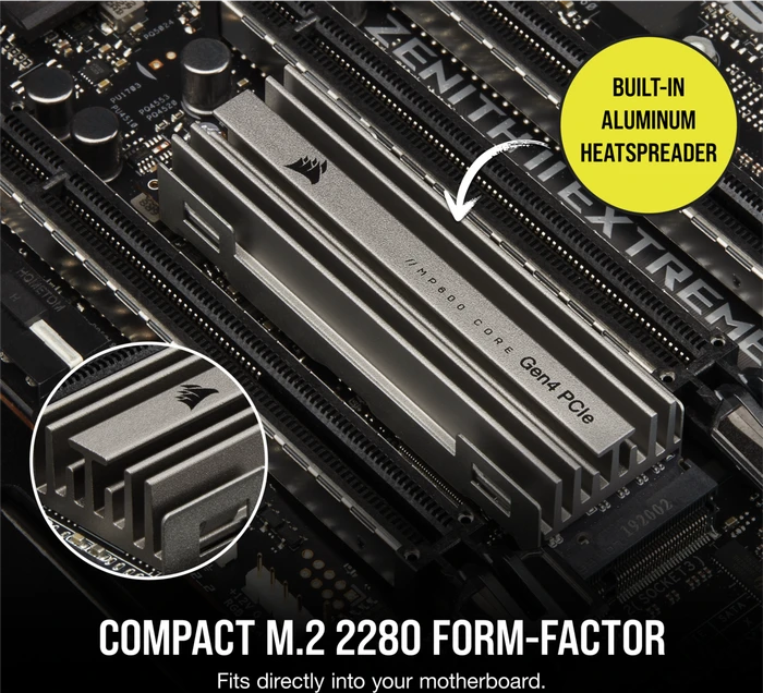 Corsair Force Series MP600 Core 2TB, M.2 2280 / M-Key / PCIe 4.0 x4, Kühlkörper