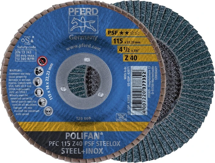 Pferd PFC 115 Z 40 PSF STEELOX POLIFAN Fächerschleifscheibe K40, 115x22.23mm, 10 Stück