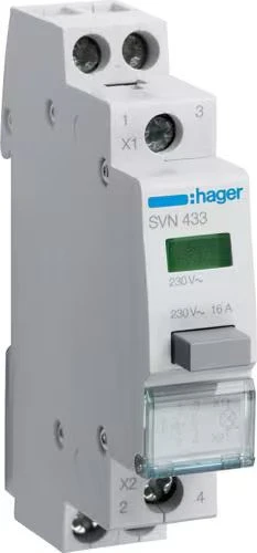 Hager Druckschalter 16A 2 Schließer 230V AC mit Leuchtmelder grün 1PLE