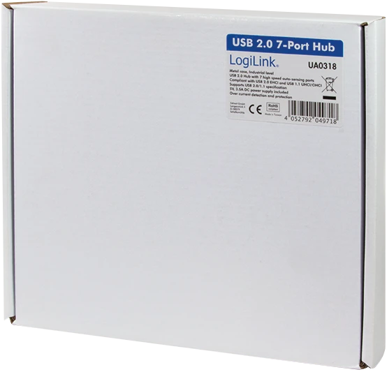 LogiLink Industrial Wallmount USB-Hub, 7x USB-A 2.0, USB-B 2.0 [Buchse]