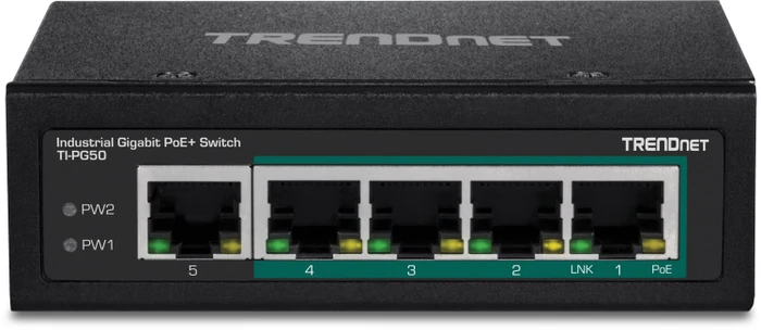 TRENDnet TI Hardened Industrial Railmount Gigabit Switch, 5x RJ-45, 120W PoE+