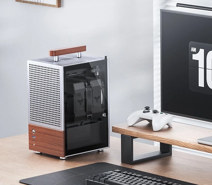 Jonsbo T6 Silver, silber/braun, Glasfenster, Mini-ITX