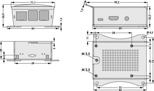 fischer elektronik Gehäuse für Raspberry Pi 2/3, grauer Deckel, grau/schwarz