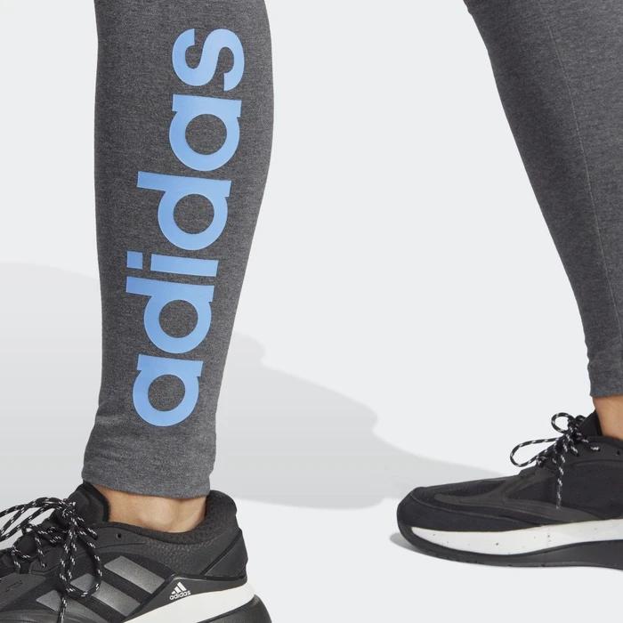 adidas Essentials High-Waisted Logo Tights Hose lang dark grey heather/blue fusion (Damen)