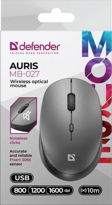 Defender Auris MB-027 Silent Wireless Optical Mouse grau, USB