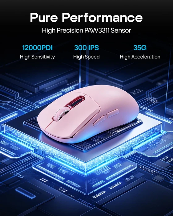 Epomaker Nex Lite Wireless Gaming Mouse mit Ladestation, rosa, USB/Bluetooth