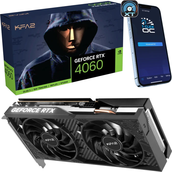KFA2 GeForce RTX 4060 1-Click OC 2X, 8GB GDDR6, HDMI, 3x DP