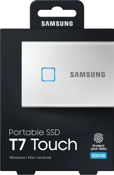 Samsung Portable SSD T7 Touch, Metallic Silver, 500GB, USB-C 3.1
