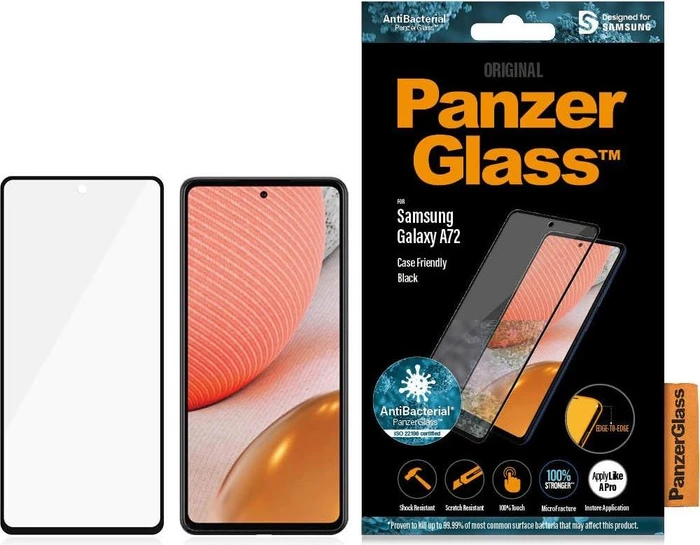PanzerGlass Edge-to-Edge Case Friendly AntiBacterial für Samsung Galaxy A72 schwarz