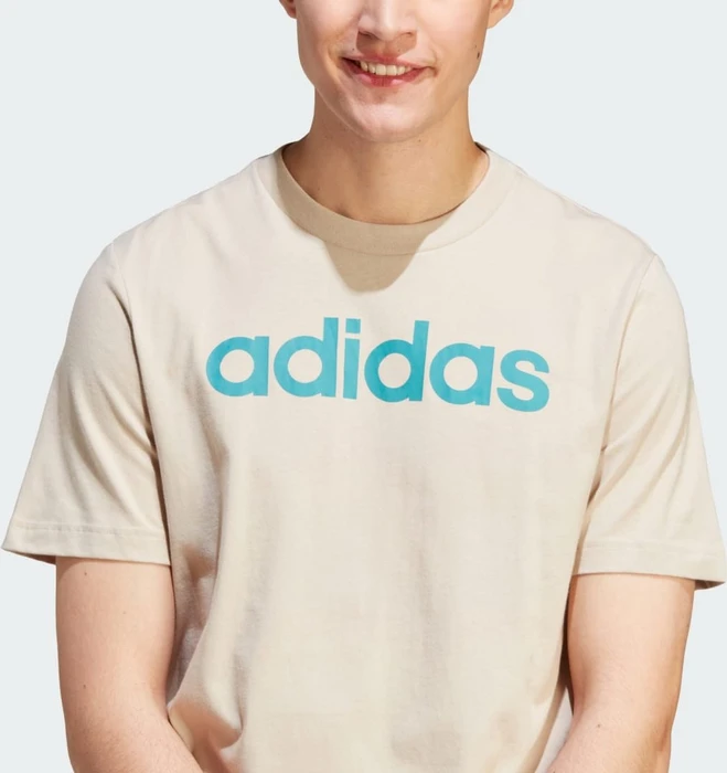 adidas Essentials Single Jersey Linear Embroidered Logo T-Shirt kurzarm wonder beige (Herren)