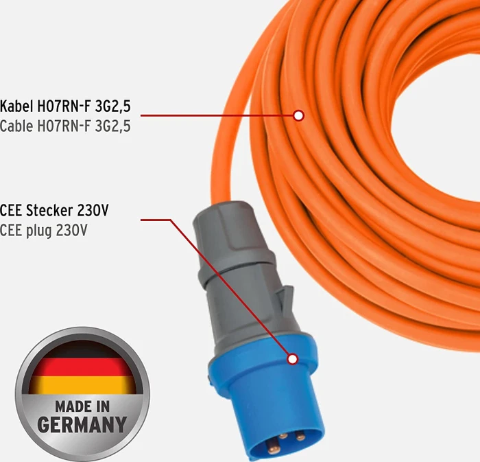 Brennenstuhl CEE Camping-Verlängerungskabel IP44 orange, 25m