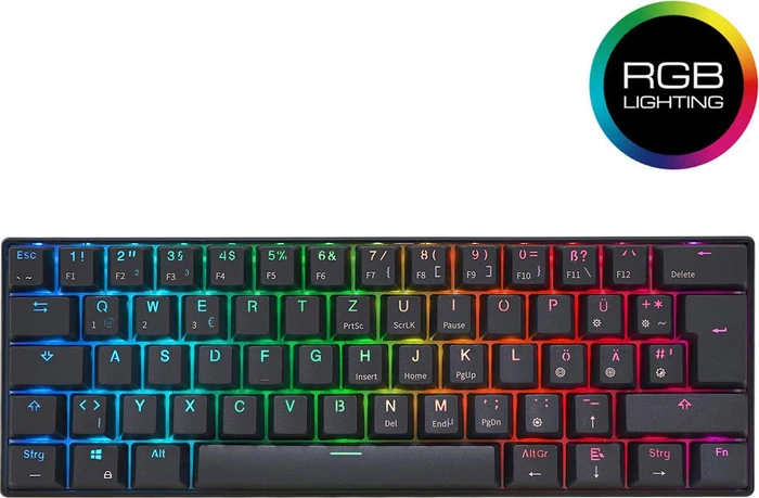 RK Royal Kludge RK61 60% Wireless, schwarz, LEDs RGB, Gateron RED, USB/Bluetooth, DE