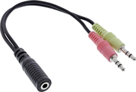 InLine Klinken Adapter, 2x 3.5mm Stecker auf 1x 3.5mm Buchse CTIA, 15cm, schwarz (99312I)