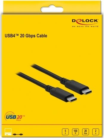 DeLOCK USB-C Kabel, USB4 Gen2x2, 20Gb/s, 4K60Hz, 100W PD, USB-C [Stecker] auf USB-C [Stecker], 2m