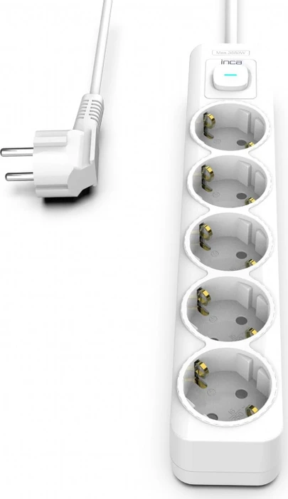 Inca IPW-44GB Steckdosenleiste mit Schalter, 5-fach, 1.5m, weiß