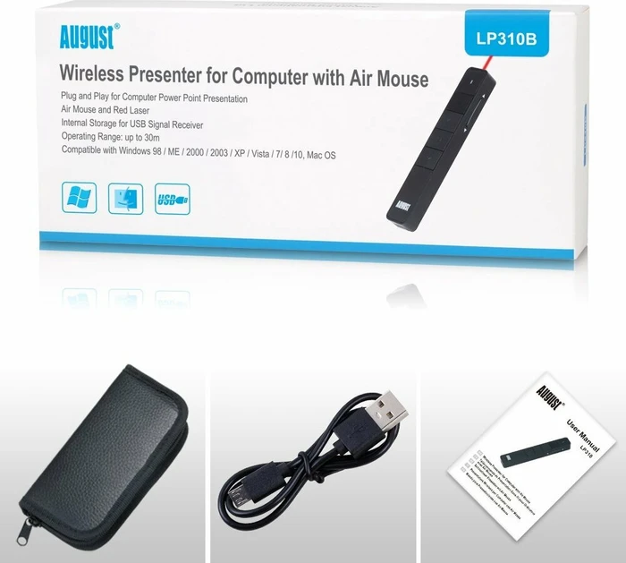 August LP310B Air Mouse Presenter mit Laserpointer schwarz, USB-A