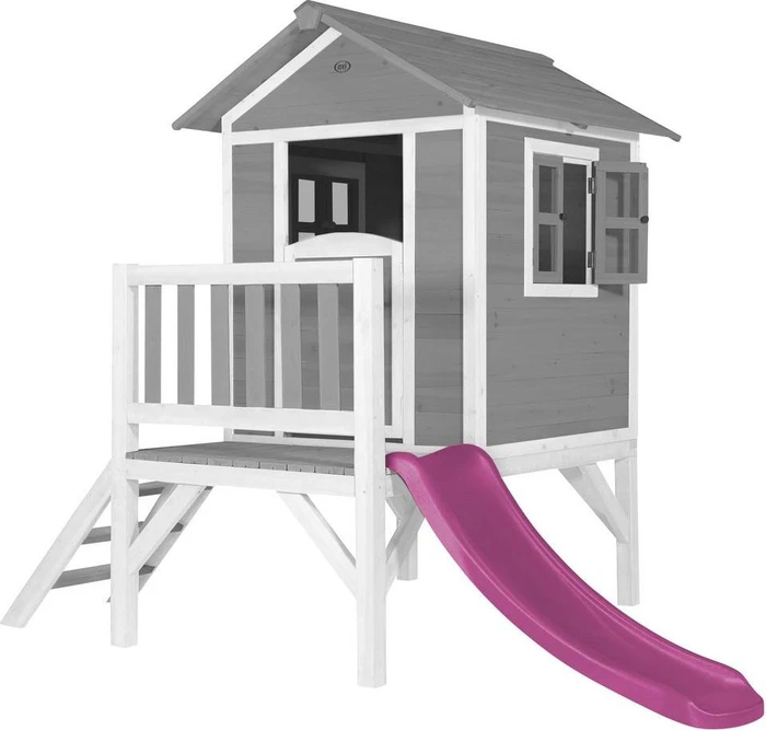 Axi Spielhaus Lodge XL grau/weiß mit Rutsche lila