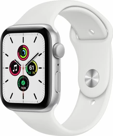 Apple Watch SE (GPS) 44mm silber mit Sportarmband weiß