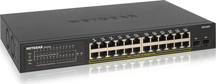 Netgear S350 Desktop Gigabit Smart Switch, 24x RJ-45, 2x SFP, 190W PoE+