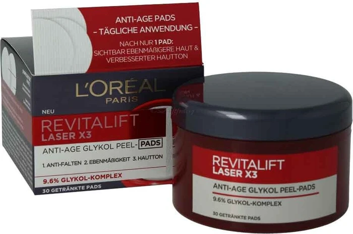 L'Oréal Revitalift Laser X3 Anti-Age Glykol Peeling Pads, 30 Stück
