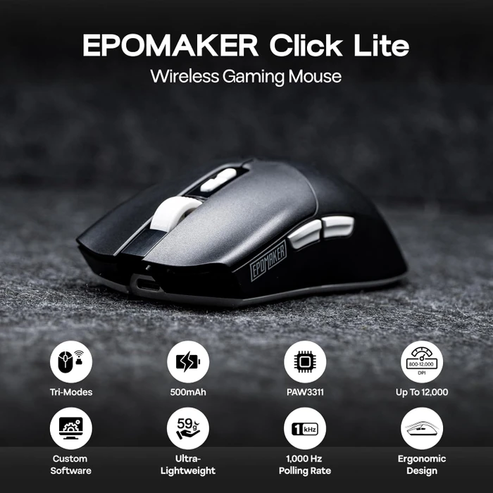 Epomaker Click Lite Wireless Gaming Mouse, schwarz, USB/Bluetooth