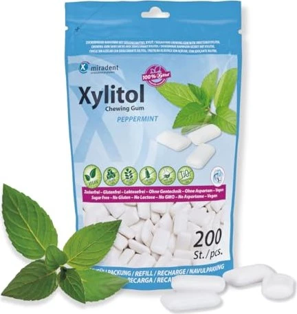 Miradent Xylitol Gum Pfefferminz Zahnpflegekaugummis, 200 Stück