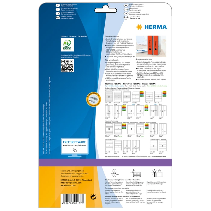 Herma Ordneretiketten, 61x297mm, rot, 20 Blatt (60 Etiketten)
