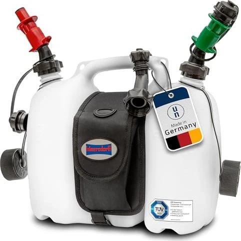 Hünersdorff Doppelkanister PROFI HD-PE mit Satteltasche + Einfüllsystem 9l (6l+3l) transparent
