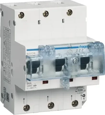 Hager SLS Schalter 3 polig Cs-Charakteristik 16A für Hutschienenmontage