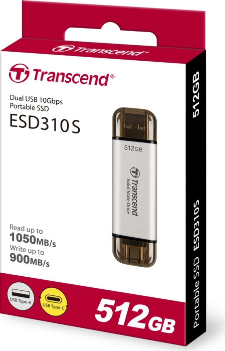 Transcend ESD310S 512GB Silver, USB-A + USB-C, USB 3.2 Gen 2×1