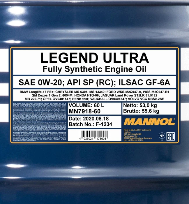 Mannol Legend Ultra 0W-20 60l