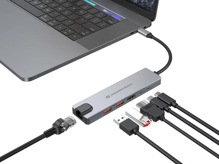 Conceptronic 6-in-1 Dockingstation, USB-C 3.1 [Stecker]