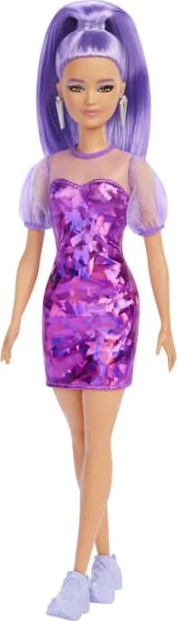 Mattel Barbie - Fashionistas Barbie violette Haare und violettes metallic Kleid petite