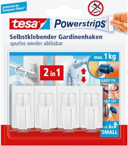 tesa Powerstrips Gardinenhaken weiß, 4 Stück
