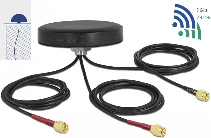 DeLOCK Dual Band, LTE, WLAN Outdoor-Antenne, 5GHz/2.4GHz/2.1GHz/900MHz, 2-3dBi, SMA, omnidirektional