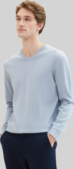 Tom Tailor Strickpullover mit V-Ausschnitt aus Baumwolle Strickpullover blau (Herren)