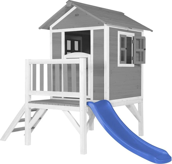 Axi Spielhaus Lodge XL grau/weiß mit Rutsche blau
