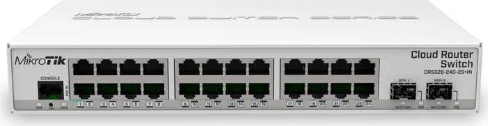 MikroTik Cloud Router Switch CRS326 Dual Boot Desktop Gigabit Managed Switch, 24x RJ-45, 2x SFP+, PoE PD