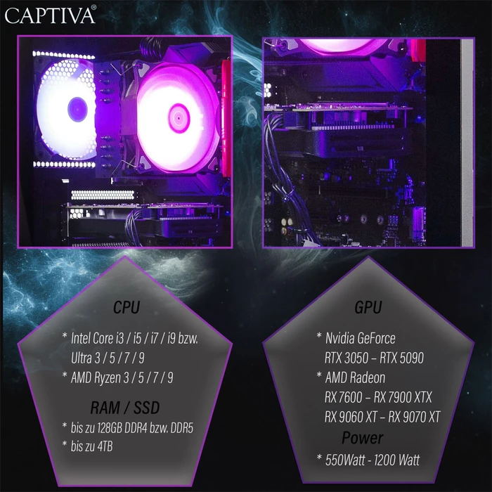 Captiva Highend Gaming R10-4340, Ryzen 7 9800X3D, 16GB RAM, 1TB SSD, Radeon RX 9070 XT