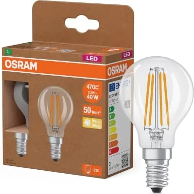 Osram Ledvance Superstar+ Classic P FIL 40 2.2W/827 E14, 2 Stück
