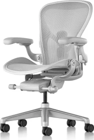 Herman Miller Aeron remastered Bürostuhl, Mineral grau, Größe B, Armlehnen Vinyl, Fußkreuz/Mechanik Alu-matt